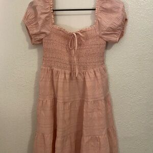 Pink Smocked Puff Sleeve Dress